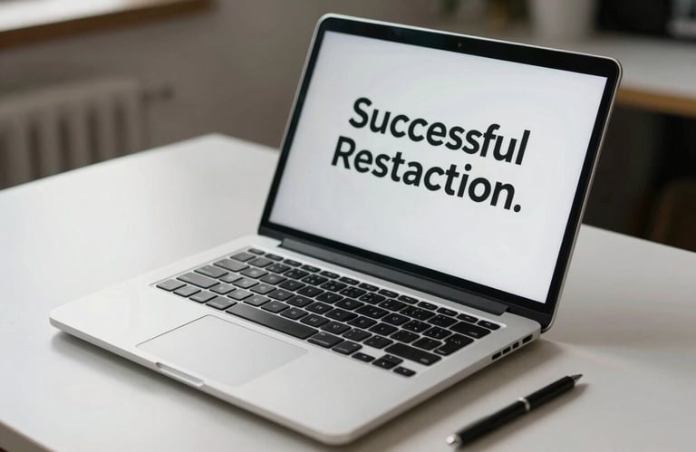 A sleek, silver laptop open on a clean desk, its screen bright and clear, symbolizing successful restoration.