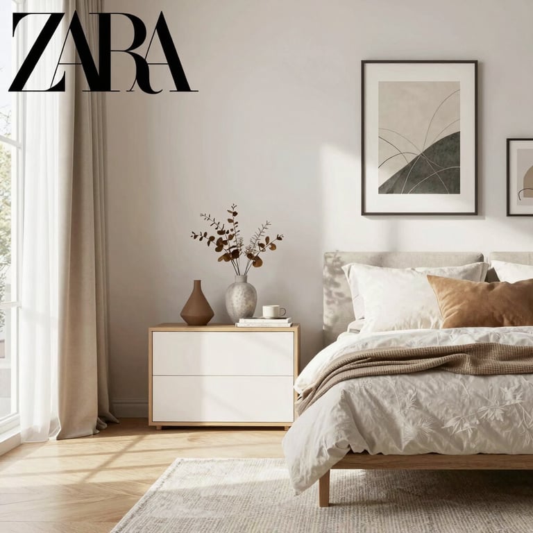 Bright and airy modern living room with natural wood furniture and soft linen textiles