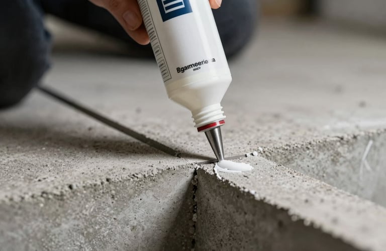 A close-up of a high-quality sealant being professionally applied to a concrete joint with precision tools.