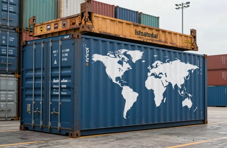 A professional photograph of a shipping container being loaded at a modern South Asian / Indian port. The image focus is on the scale and logistical efficiency, symbolizing global reach and timely delivery for international trade.