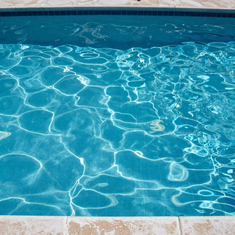 A high-quality photo of a residential pool with crystal blue water, showing clean tile lines and a well-maintained surface in South Florida.