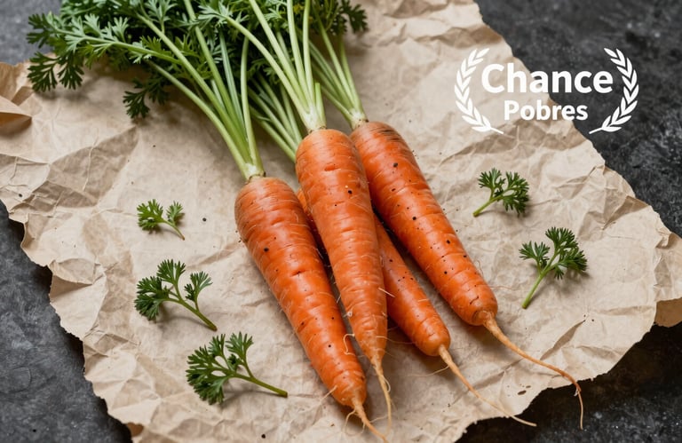 A professional flat-lay of organic heritage carrots and herbs on a Crisp Parchment background, styled for a gourmet magazine.