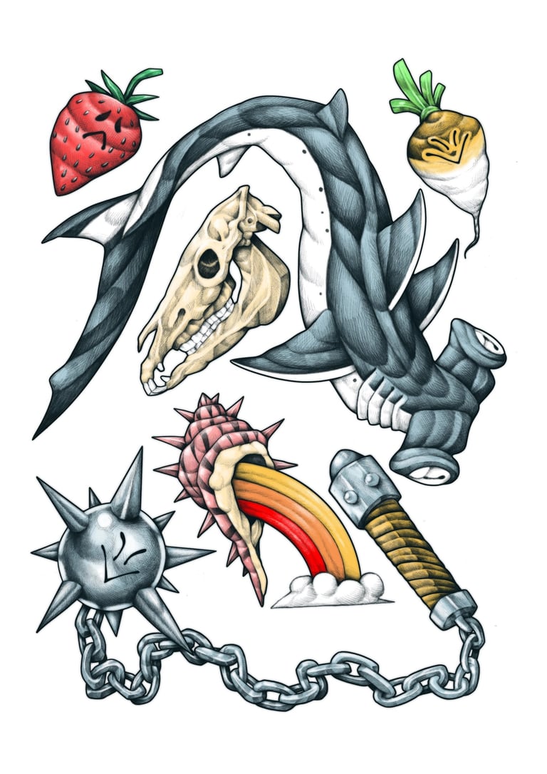 planche de flash illustration big foot tattoo