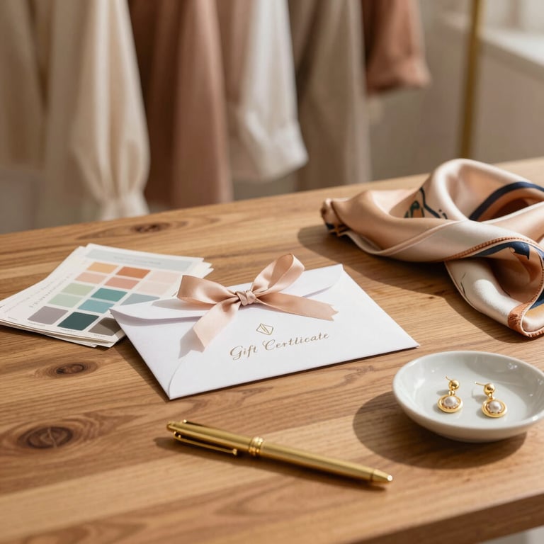 Hands exchanging a colorful gift certificate in a cozy setting.