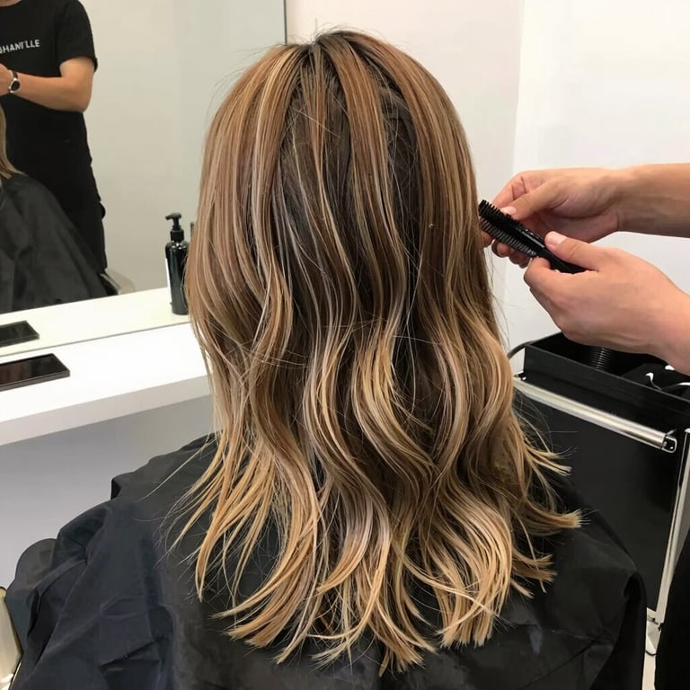 Résultat balayage blond lumineux et ondulé au salon l'Arabesque à Guilherand-Granges.