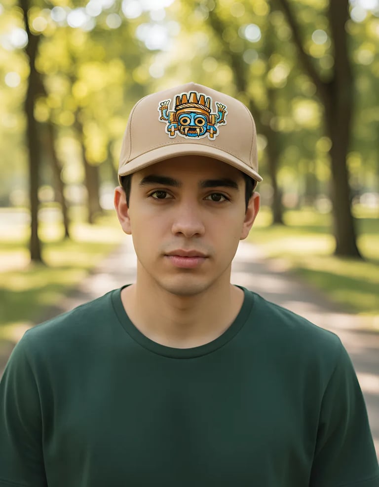 gorra tlaloc dios de la lluvia color kaki gamuza caps ropa mexicana