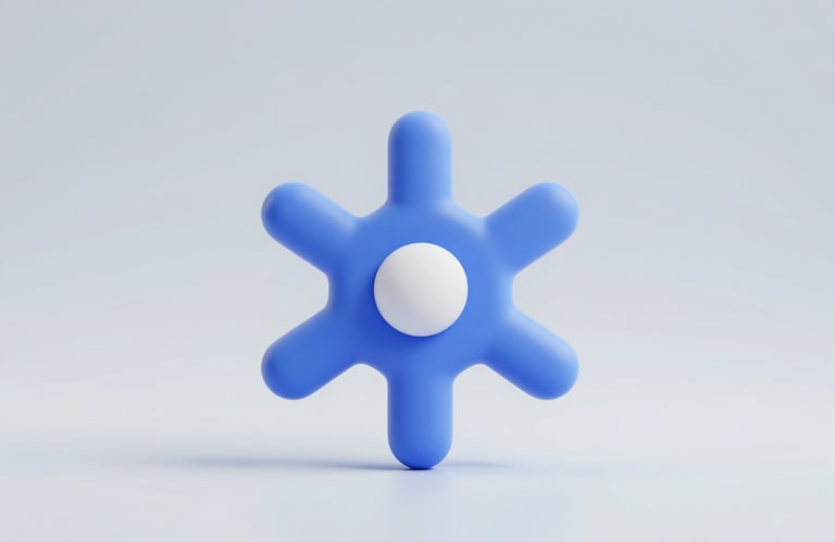 A stylish icon representing network and connection, rendered in a 3D claymorphism style using #3E6F7F and #F6F8FA. The composition is centered and clean.