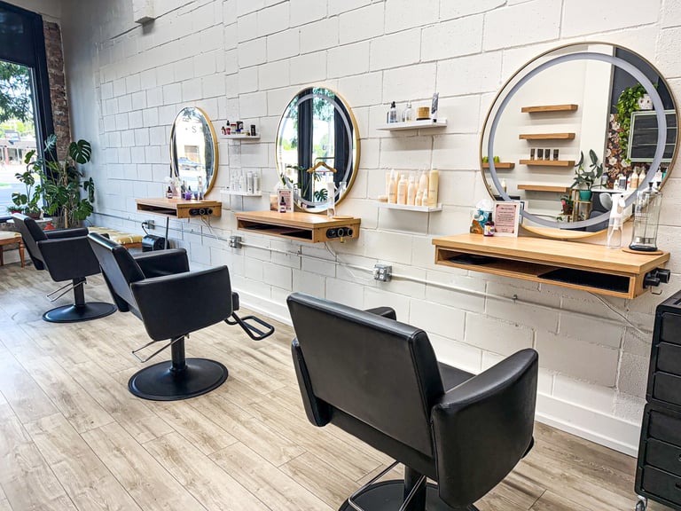 Custom designed hair salon stylist stations for a metro Detroit salon.