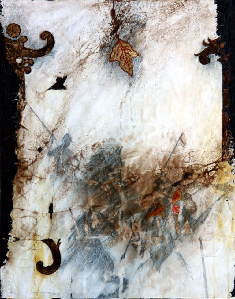 Crusade- 2003- 18"x14" Acrylic, Plaster on Canvas. Private Collection 