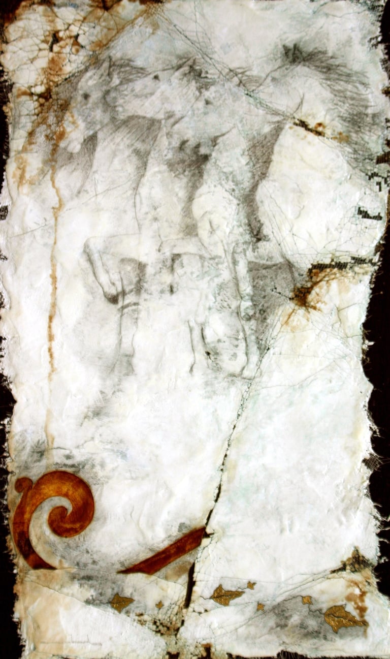 Equus-2005-24"x 18" Acrylic, Plaster on Wood. Private Collection