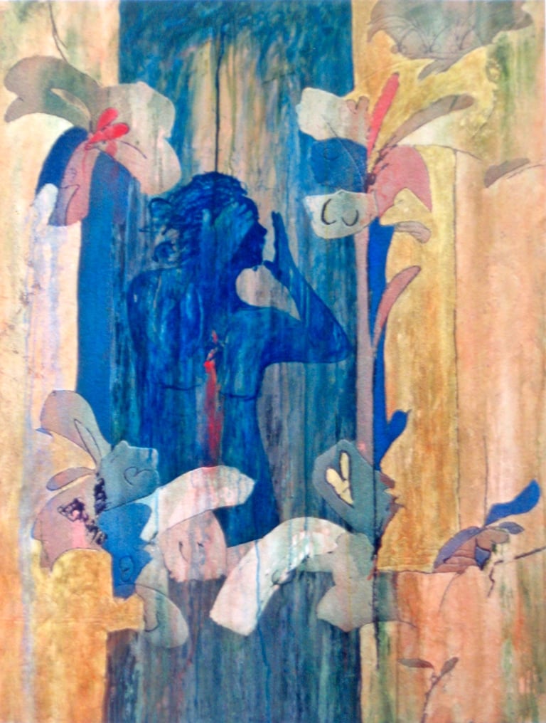 I Blue Explorer-1998- 48"x 36" Acrylic, Silica Sand on Canvas. Private Collection