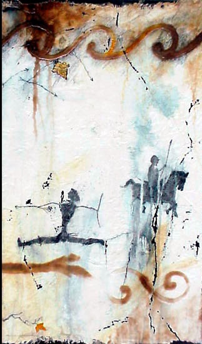 Stop Hunting-2005- 24"x 18" Acrylic, Plaster on Canvas. Private Collection