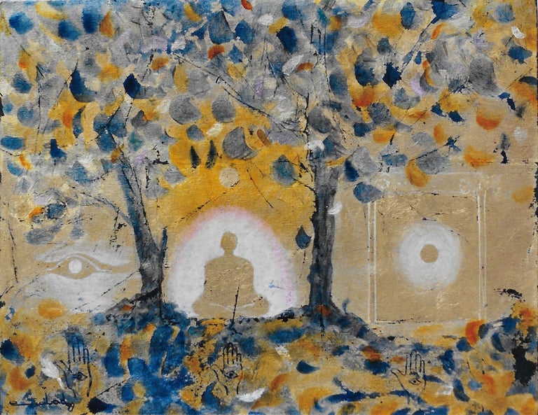 Three Wishes-1999 14"x 18" Acrylic, Gold Leaf on Canvas. Private Collection