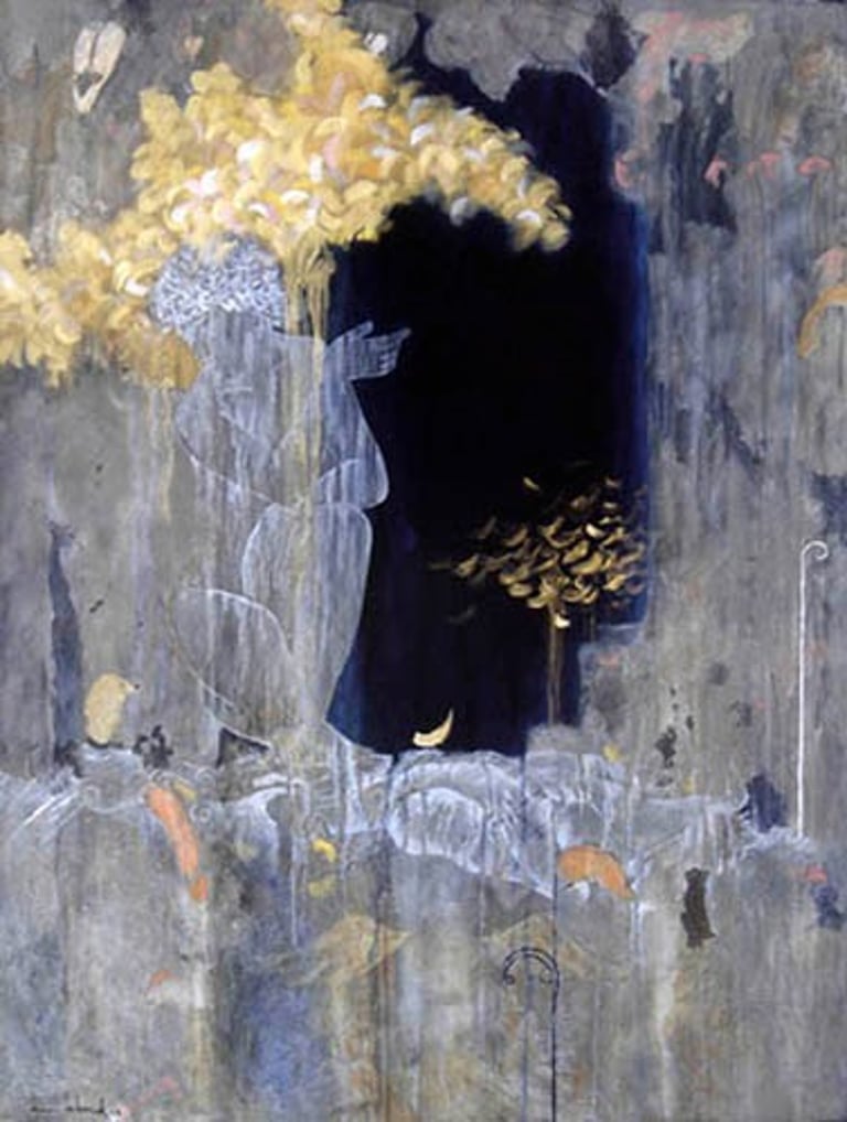 Wile I Slumber-1998- 48"x 36" Acrylic, Plaster on Canvas. Private Collection