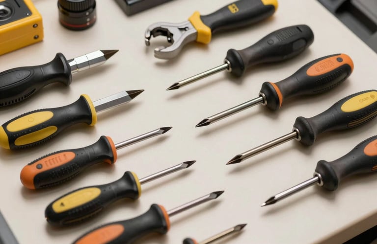 A set of high-quality insulated screwdrivers and professional electrical tools laid out neatly on a soft off-white surface in a North American / US workspace.