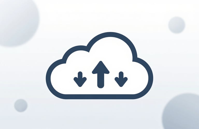 A sleek, stylized icon representing cloud computing, featuring a minimalist cloud with data arrows in #1C2E3C, set against a clean, modern digital background.