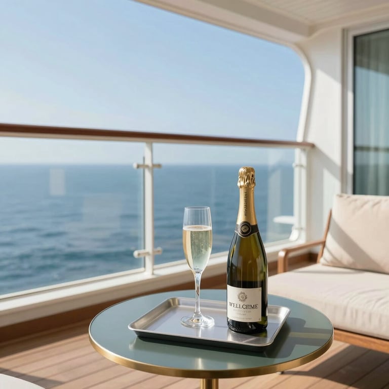 A serene beach scene at sunset with palm trees and calm waves in the background.