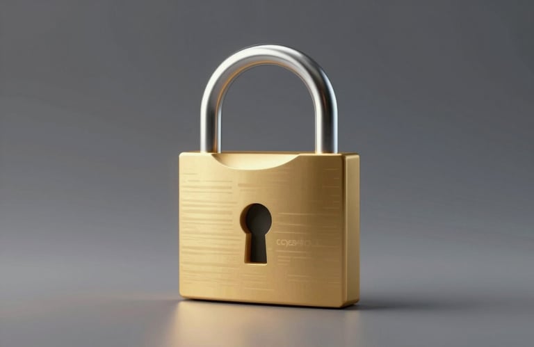 A minimalist graphic of a golden padlock (#C9940A) securing a digital document file icon, emphasizing data security and professional confidentiality. Elegant lighting and premium feel.
