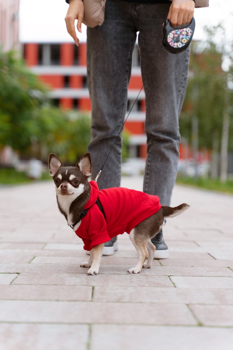 Perro Chihuahua con ropa roja