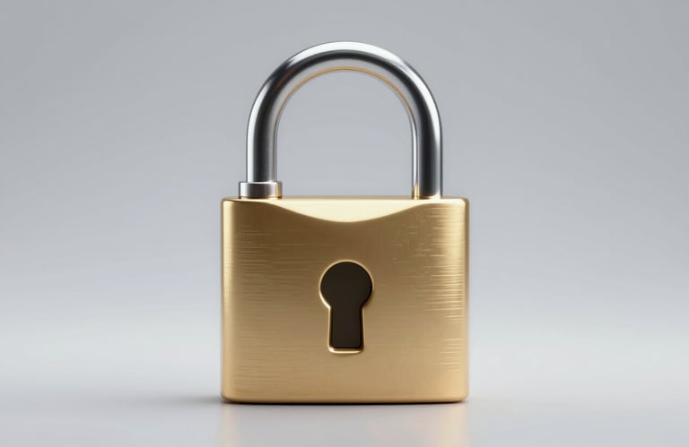 A high-end 3D padlock icon rendered in dark chrome and gold accents, symbolizing the secure direct download channel.