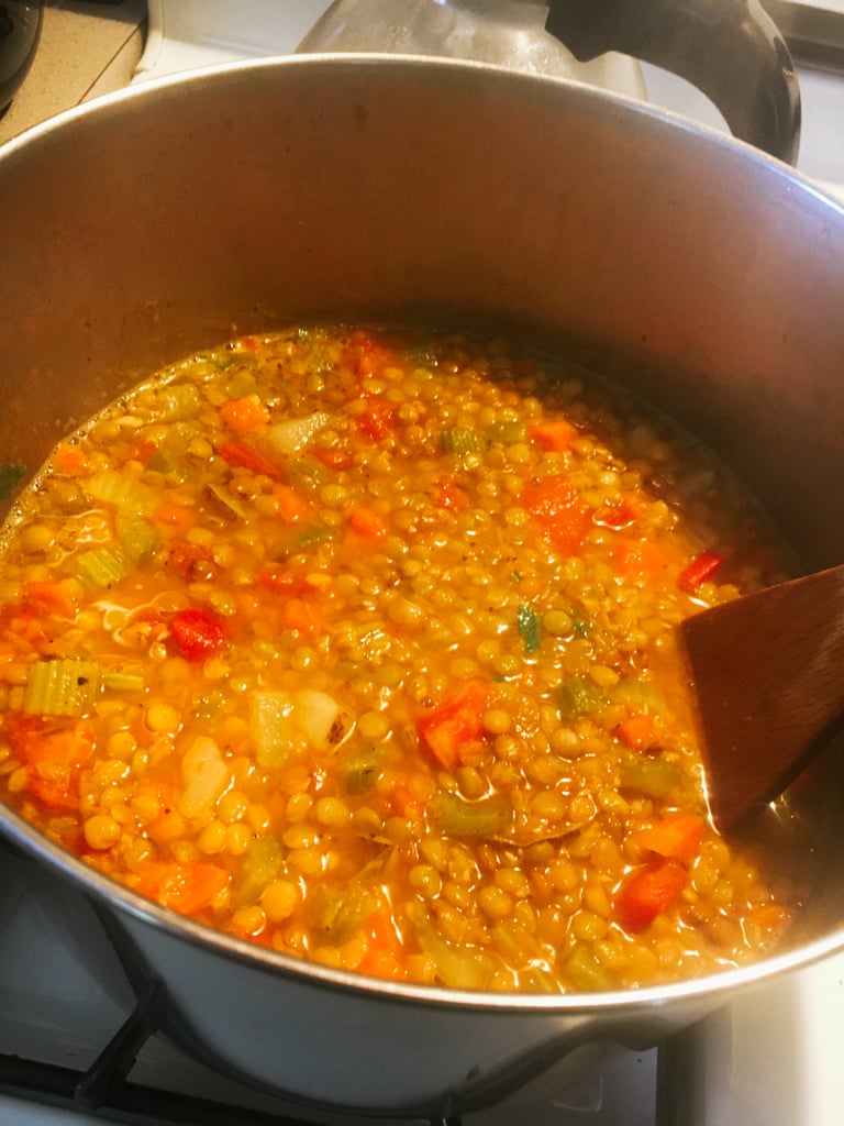 Pot of lentil soup; the exact one I made for and served my mom the last week we had together.