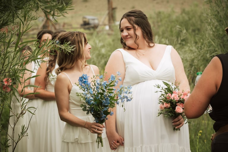 bridesmaids at outdoor mountain wedding