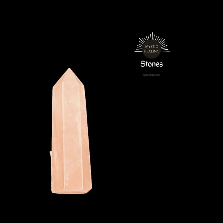 Polished pink rose quartz crystal point tower for meditation and spiritual mystic healing.