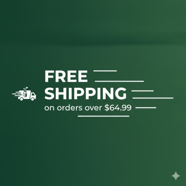 Free shipping promotion banner on a green background for orders over $64.99 with a delivery truck icon.