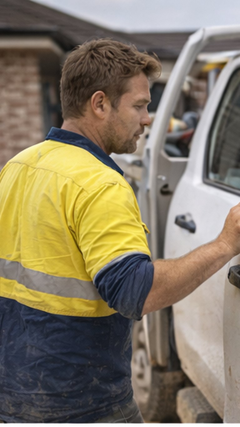 Australian tradie heading to scheduled job