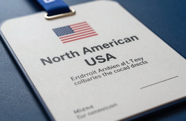 A detail shot of a professional certificate or badge resting on a dark blue surface, representing verification and trust, North American / US style.