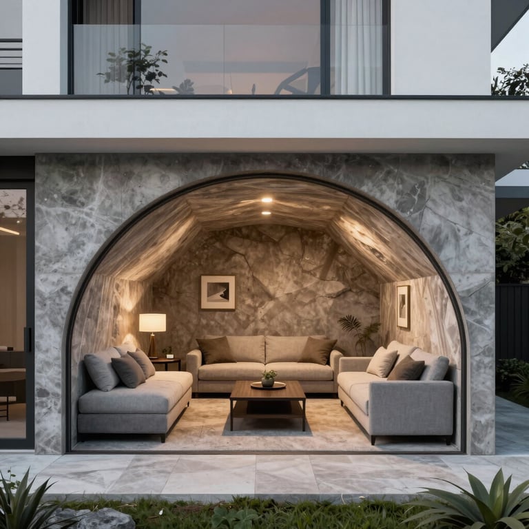 Architectural rendering of a residential underground vault integrated seamlessly beneath a modern ho