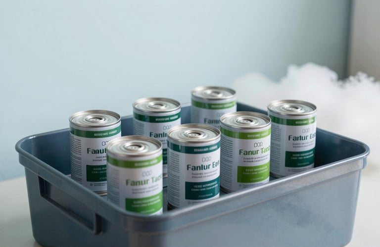 Close-up of professional eco-friendly pest control equipment and non-toxic canisters, arranged neatly in a steel blue and pale cloud white setting, clean and modern aesthetic.