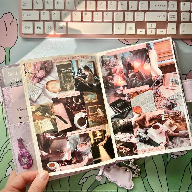 Aesthetic vision board collage inspiration for self-care, dream home decor, and intentional living