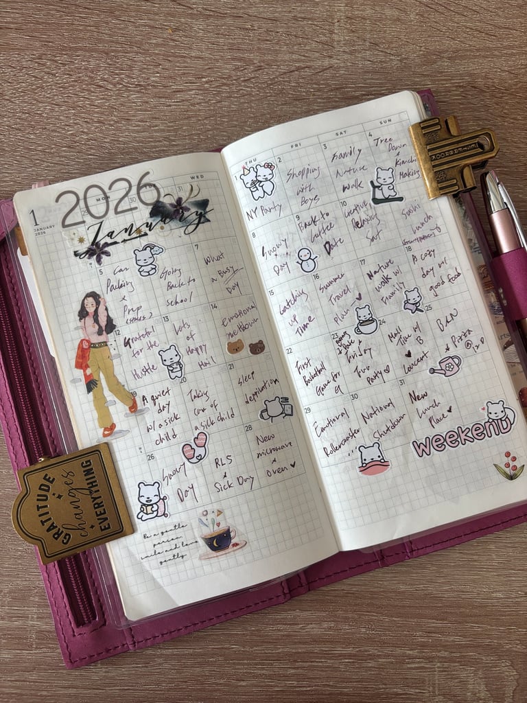 Sterling Ink N2 Compact monthly spread with minimalist daily highlights and functional stickers.