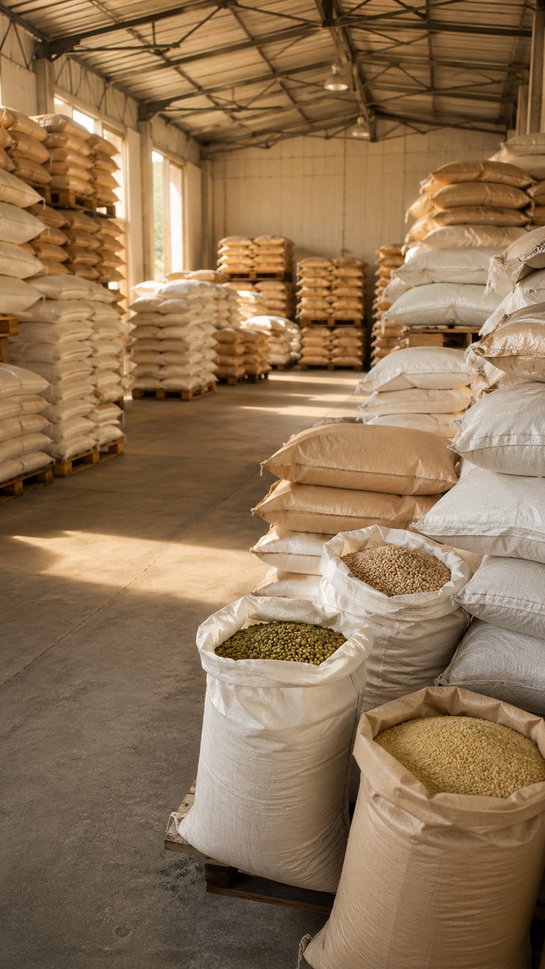 Distribuidora mayorista de alimentos secos con sacos de harinas, semillas y arroces desde Mendoza