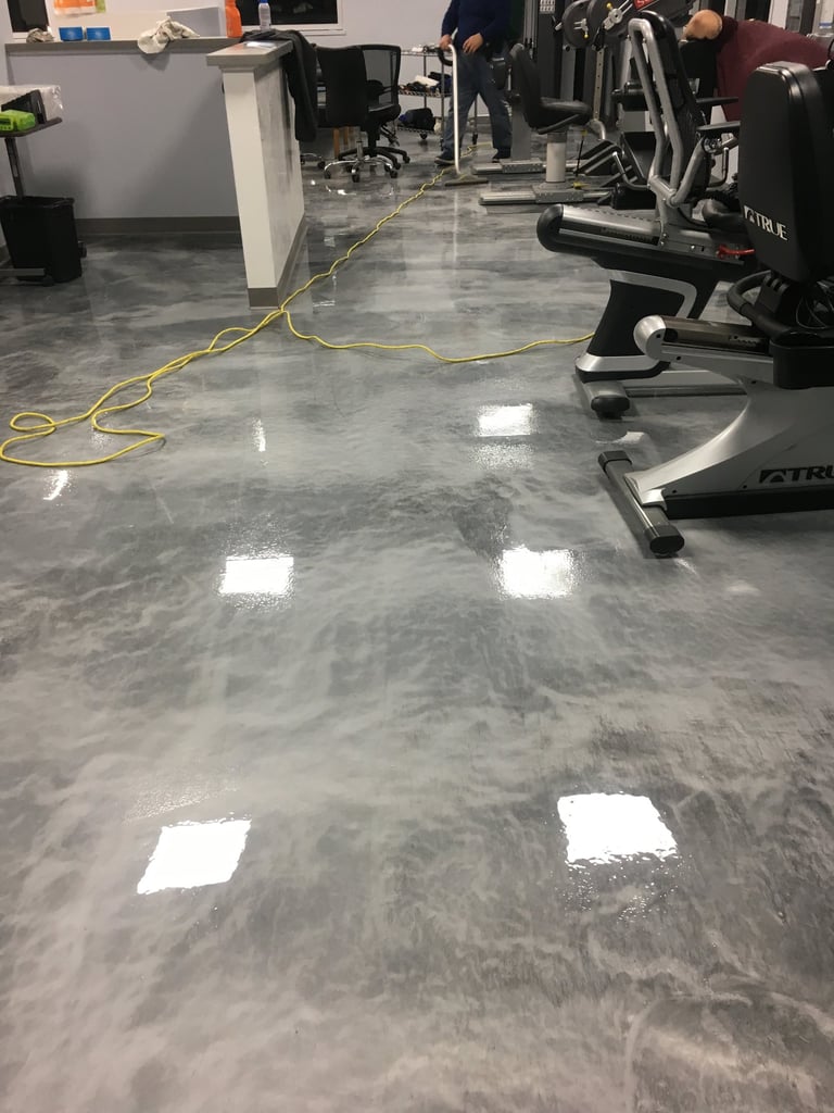 Physical therapy clinic floor being deep cleaned