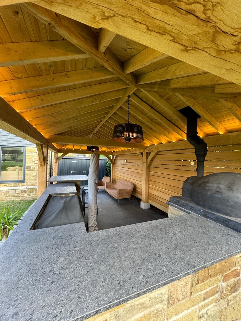 Garden gazebo elevated with custom lighting