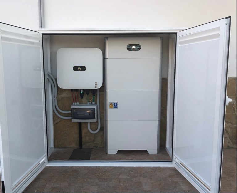 sistema solar con 15kWh de batería en armario exterior