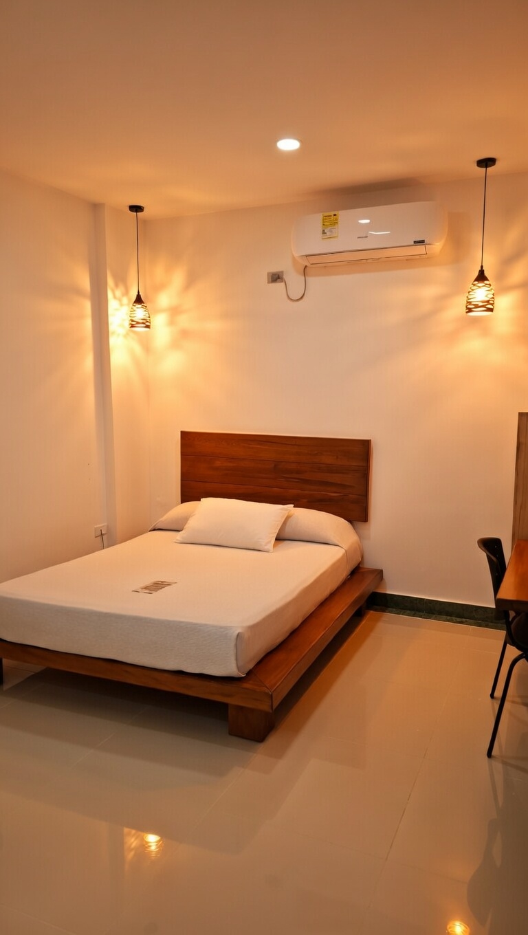 Habitación con aire acondicionado en Apartadó. Alojamiento minimalista Hotel Barbacoa. Habitación