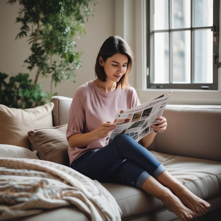 woman reading article