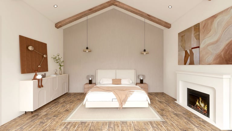FayNza : Chambre de roi avec poutre en bois design épuré