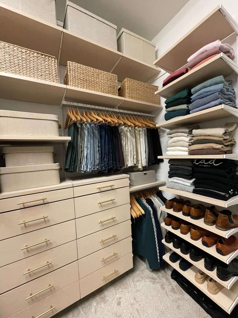 Closet organized during premium unpacking services in Dallas