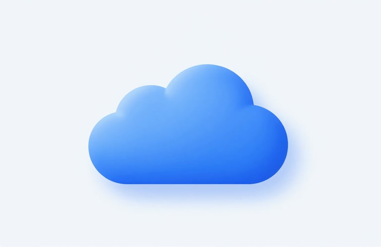 Minimalist icon representing a secure server cloud, rendered in 3D with #004C97 blue against a soft white background.