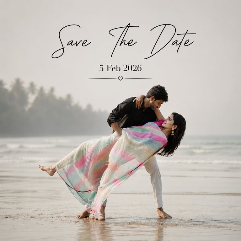 Luxury beach pre-wedding shoot for Indian couples with cinematic sunset photography, save-the-date d