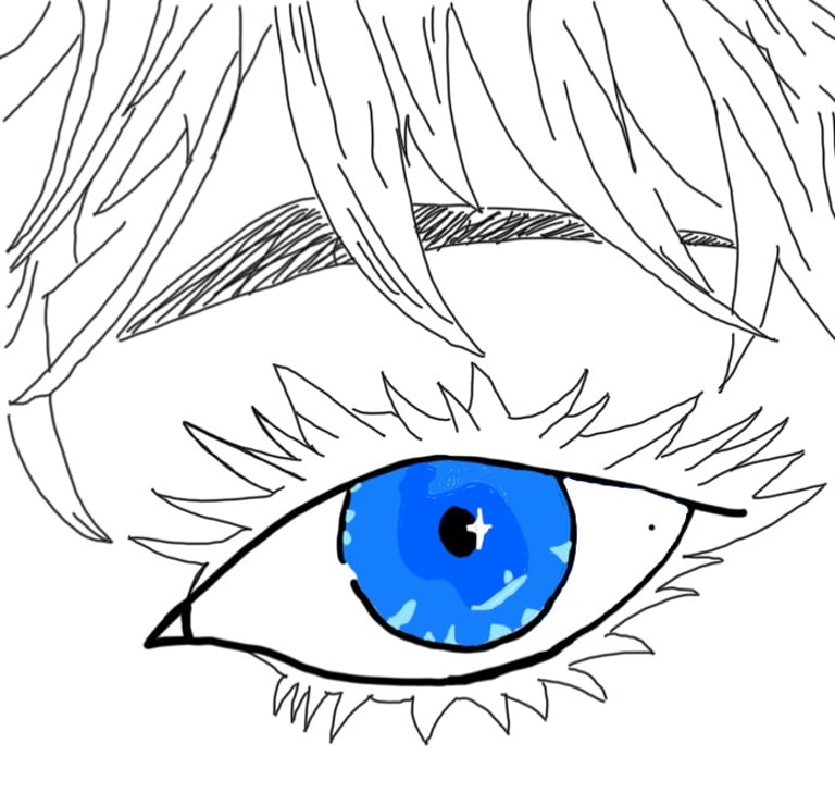 Die Zeichnung "Gojo Blue Eye" von Sebastian Eschenbeck.