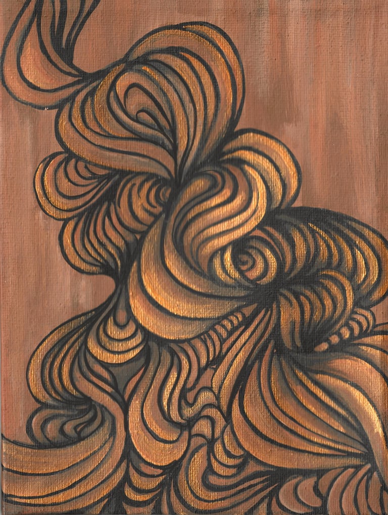 abstract bronze painting of swirls and loops. smooth and chocolate
