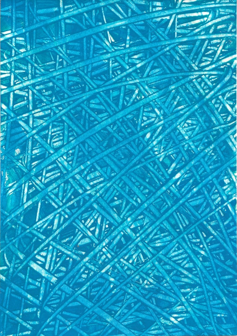 blue hatch acrylic painting on paper