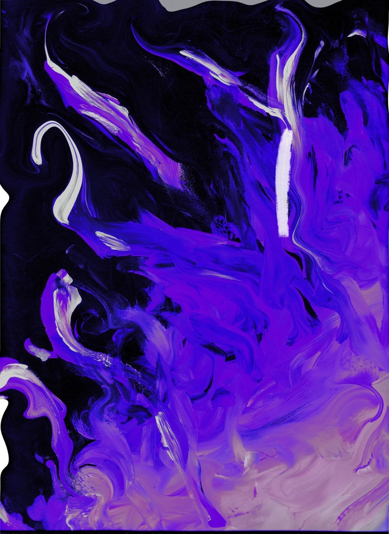 high contrast purple and black painting of hades, souls in a pool, hell, soul pit