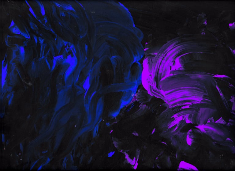 finger painting of high contrast blue and pink of two lovers 