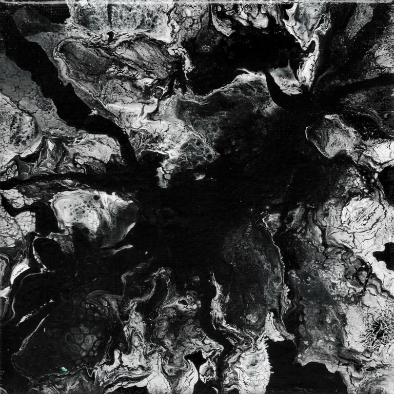 black and white acryclic pour on canvas. trench, abyss, deep, 